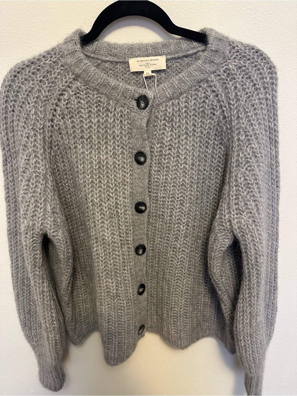 Gray Mohair Blend Button-Front Sweater